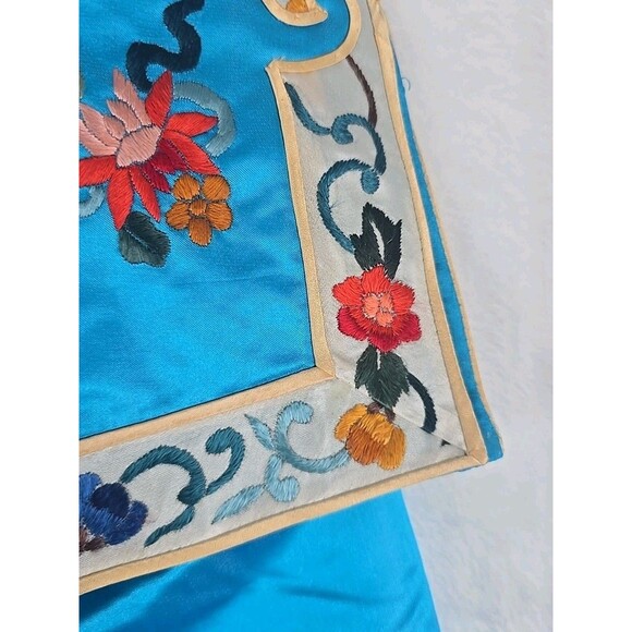 Vintage Golden Bee Embroidered Silk Blue Kimono Jacket + Pants Set Size 8 - Picture 8 of 16